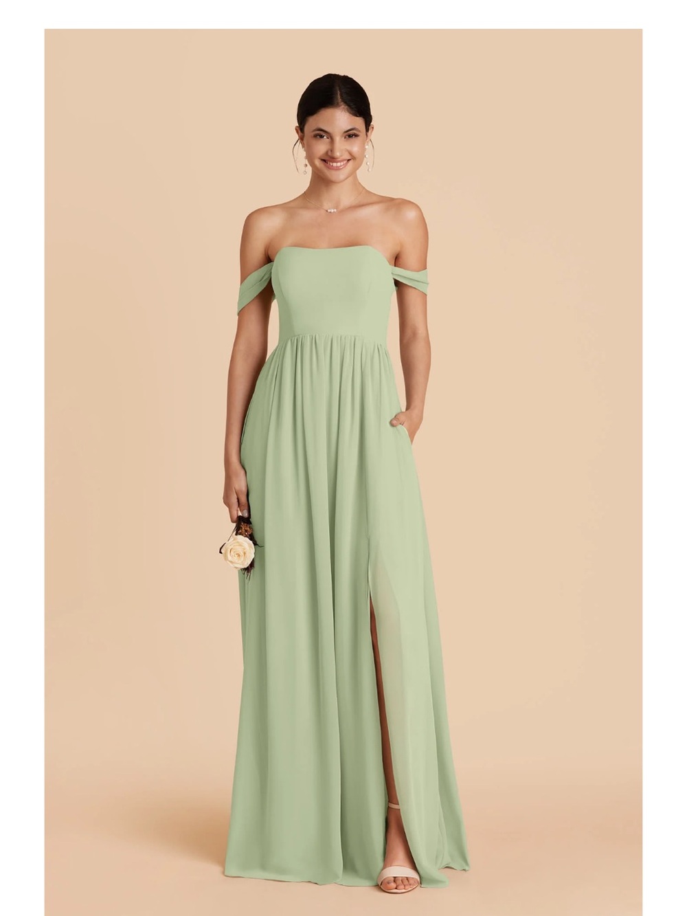 Birdy Grey Strapless Sage Green Maxi Dress with Side Slit